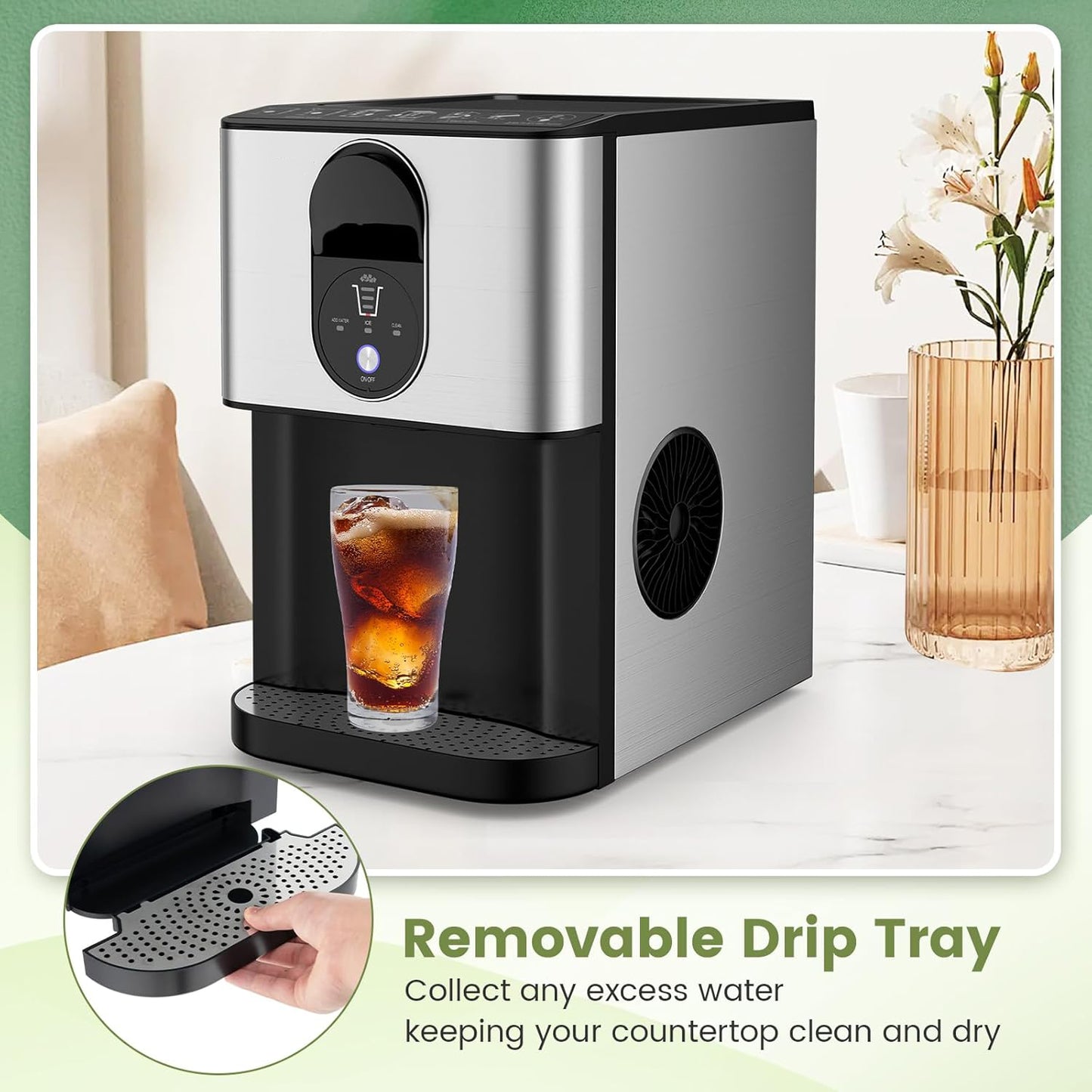 Self Dispensing Nugget Ice Maker Countertop, 56 Lbs/24H Soft Chewable Ice, Pebble Ice Maker with Self-Cleaning, One-Button Operation, Portable Stainless Steel Ice Maker for Home Office Party