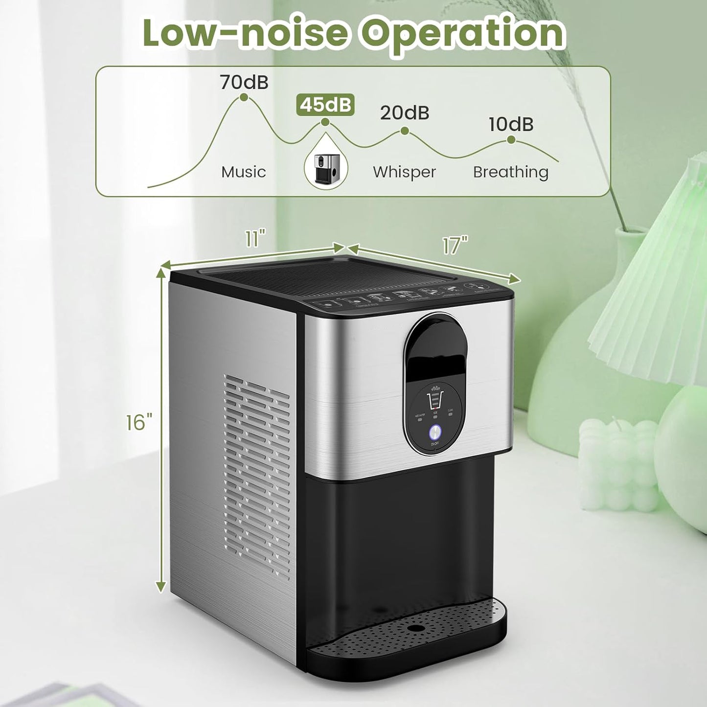 Self Dispensing Nugget Ice Maker Countertop, 56 Lbs/24H Soft Chewable Ice, Pebble Ice Maker with Self-Cleaning, One-Button Operation, Portable Stainless Steel Ice Maker for Home Office Party