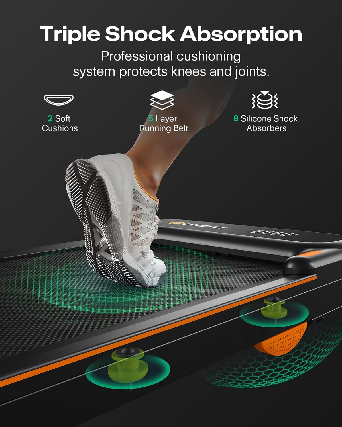 Smart 2-in-1 Folding Treadmill, Compact Walking Pad with Safety Handle, Plug and Play, Dual LED Display, Workout APP, Walking or Running for Home Office, Remote Included