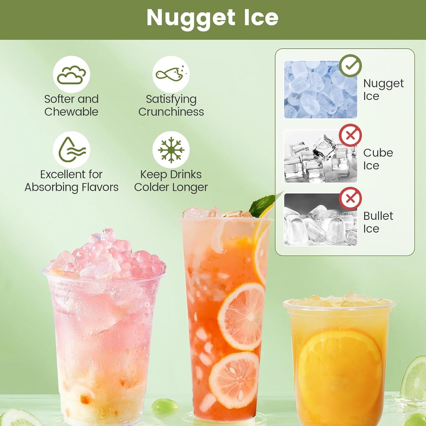 Self Dispensing Nugget Ice Maker Countertop, 56 Lbs/24H Soft Chewable Ice, Pebble Ice Maker with Self-Cleaning, One-Button Operation, Portable Stainless Steel Ice Maker for Home Office Party