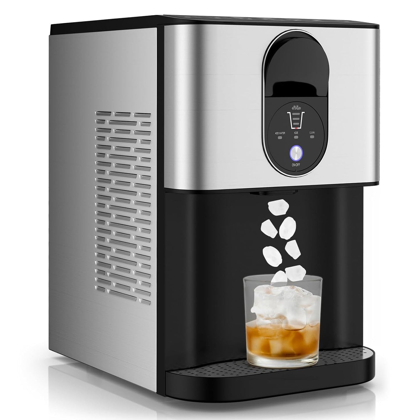 Self Dispensing Nugget Ice Maker Countertop, 56 Lbs/24H Soft Chewable Ice, Pebble Ice Maker with Self-Cleaning, One-Button Operation, Portable Stainless Steel Ice Maker for Home Office Party