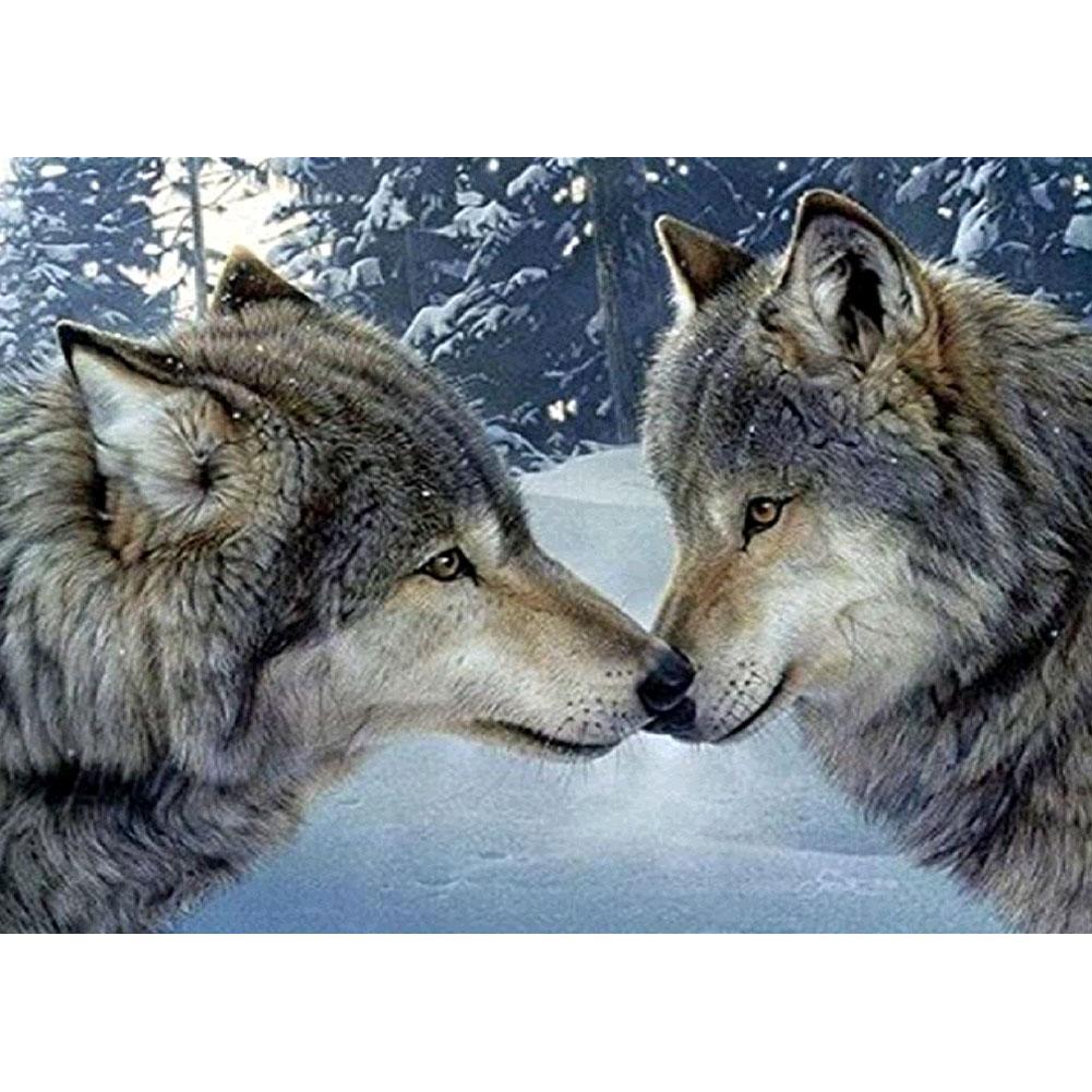 5D DIY Full Drill Diamond Painting Kissing Wolves Cross Stitch Embroidery