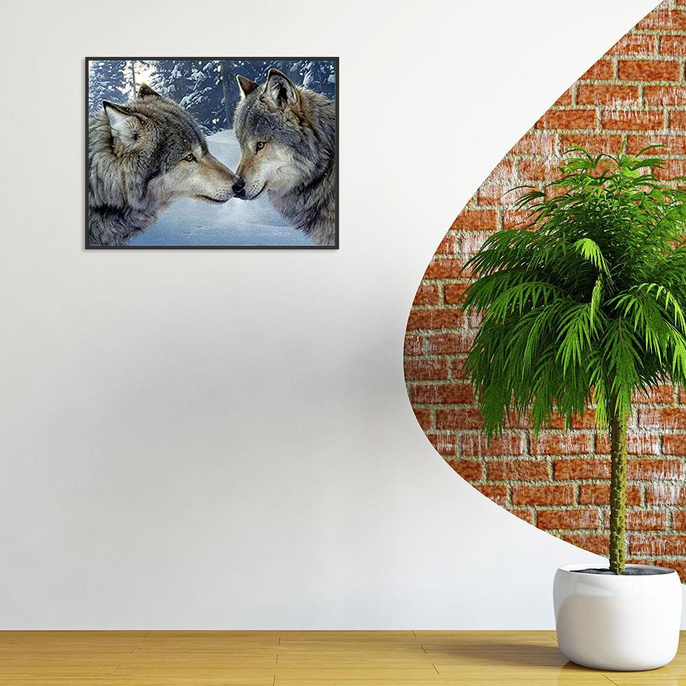 5D DIY Full Drill Diamond Painting Kissing Wolves Cross Stitch Embroidery