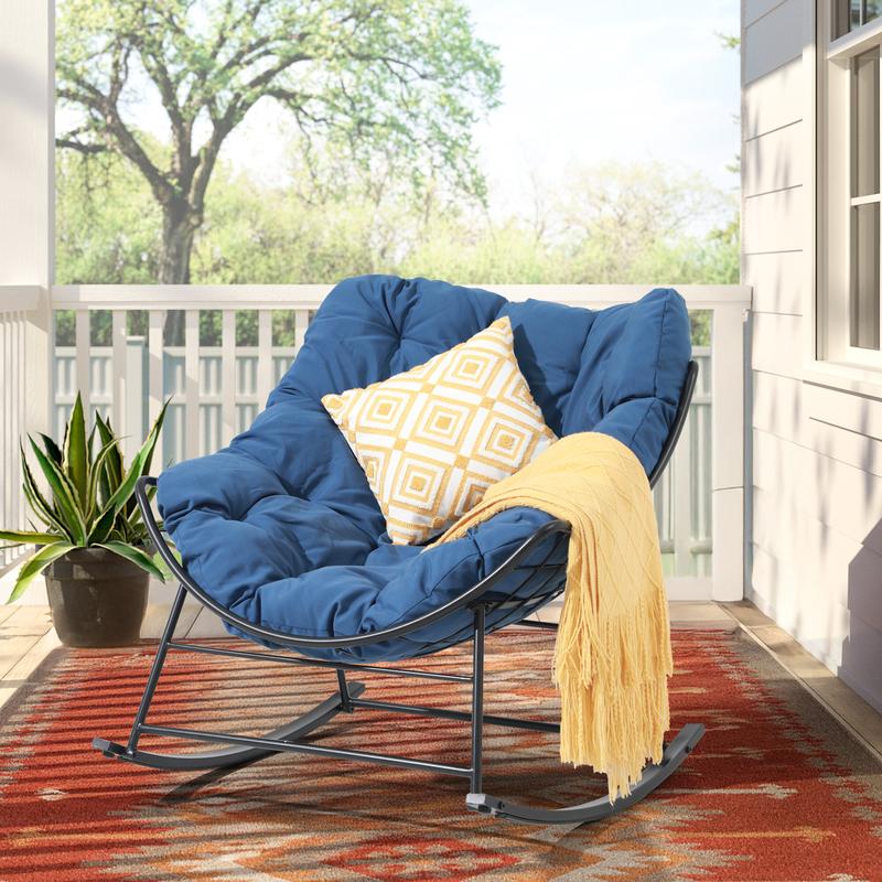 E-Coated Outdoor Rocking Chair with Cushion for Patio & Garden