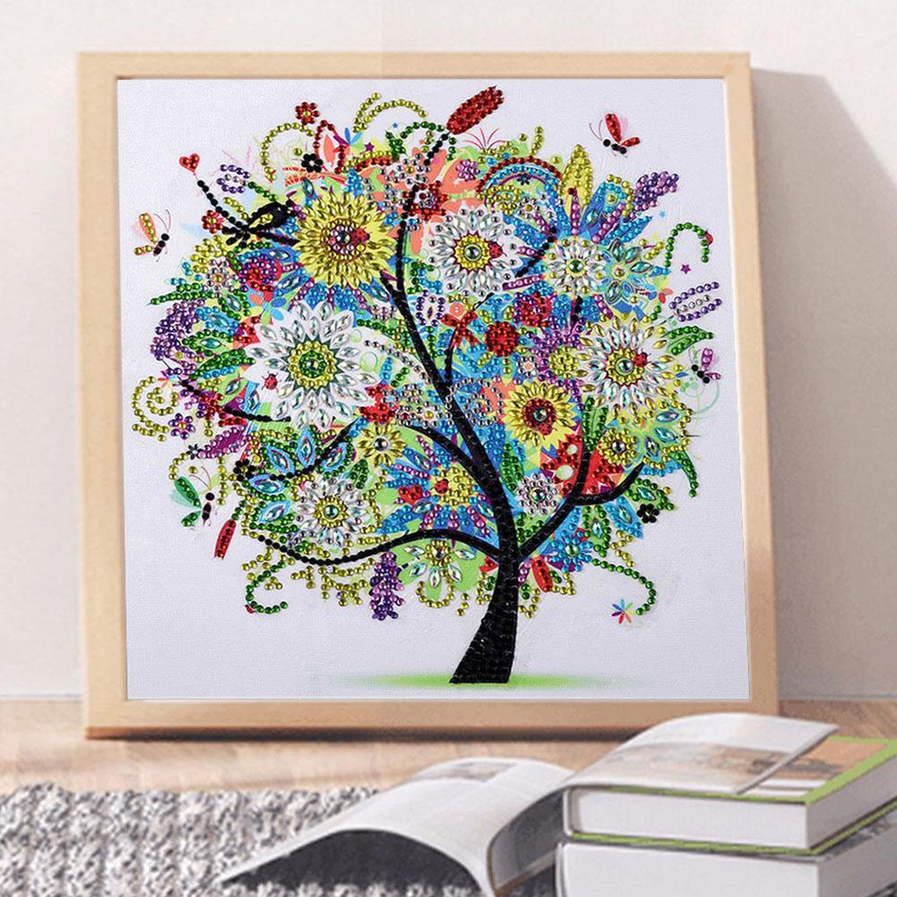5D DIY Special Shaped Diamond Painting Colorful Tree Cross Stitch Embroider