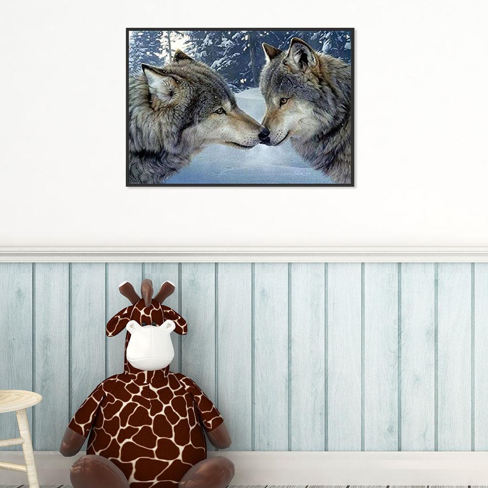 5D DIY Full Drill Diamond Painting Kissing Wolves Cross Stitch Embroidery