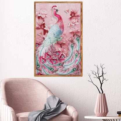 5D DIY Full Drill Diamond Painting Pink Peafowl Cross Stitch Embroidery Kit