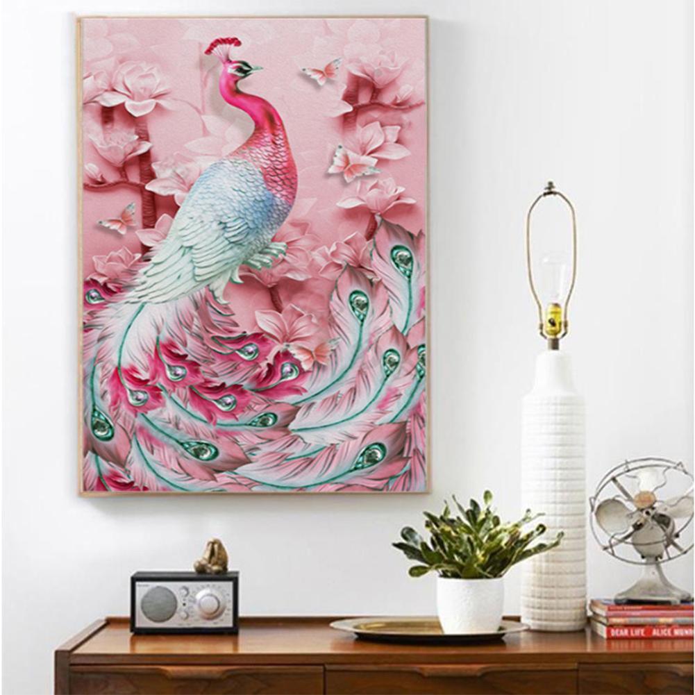 5D DIY Full Drill Diamond Painting Pink Peafowl Cross Stitch Embroidery Kit