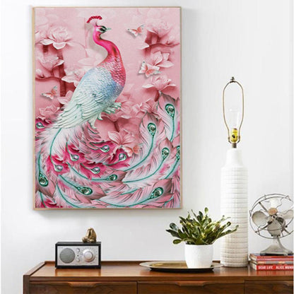 5D DIY Full Drill Diamond Painting Pink Peafowl Cross Stitch Embroidery Kit