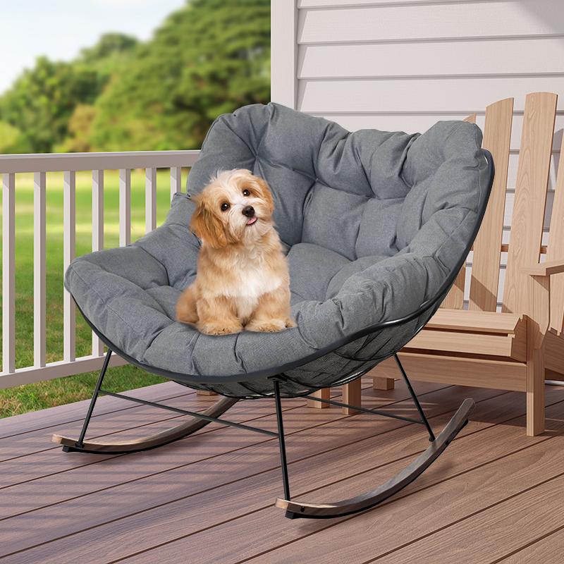 E-Coated Outdoor Rocking Chair with Cushion for Patio & Garden