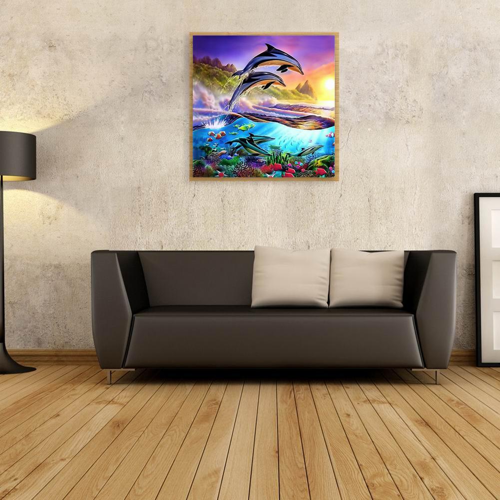 Dolphin Full Drill Round Diamond Painting Embroidery DIY Cross Stitch Decor