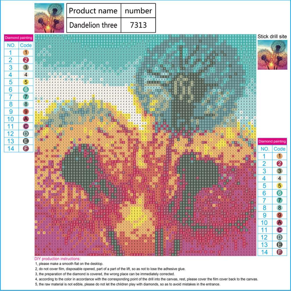 Full Drill Round 5D DIY Diamond Painting Dandelion Embroidery Decor(7313)