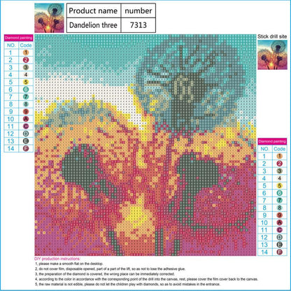 Full Drill Round 5D DIY Diamond Painting Dandelion Embroidery Decor(7313)
