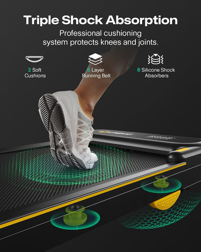 Smart 2-in-1 Folding Treadmill, Compact Walking Pad with Safety Handle, Plug and Play, Dual LED Display, Workout APP, Walking or Running for Home Office, Remote Included