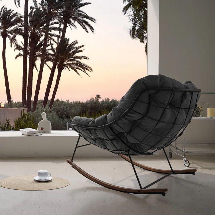E-Coated Outdoor Rocking Chair with Cushion for Patio & Garden