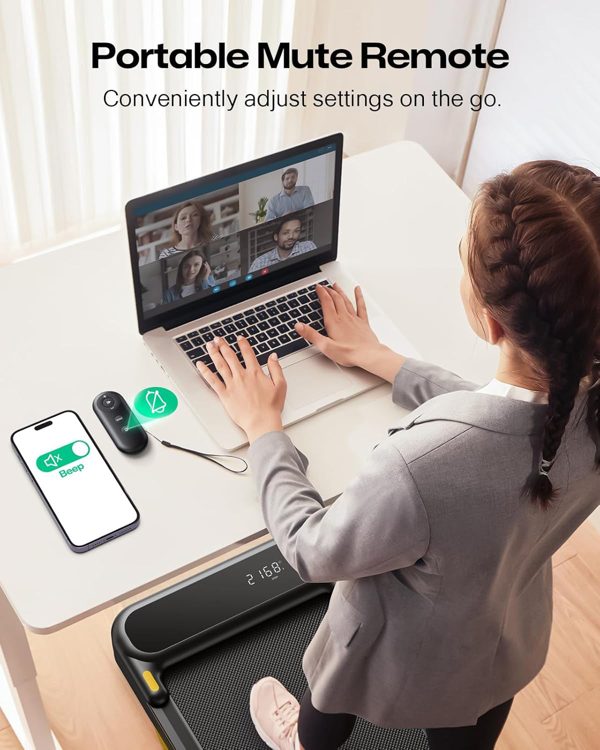 Smart 2-in-1 Folding Treadmill, Compact Walking Pad with Safety Handle, Plug and Play, Dual LED Display, Workout APP, Walking or Running for Home Office, Remote Included