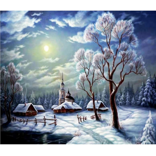 Snow Scene - Full Round Drill Diamond Painting