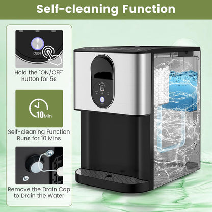 Self Dispensing Nugget Ice Maker Countertop, 56 Lbs/24H Soft Chewable Ice, Pebble Ice Maker with Self-Cleaning, One-Button Operation, Portable Stainless Steel Ice Maker for Home Office Party
