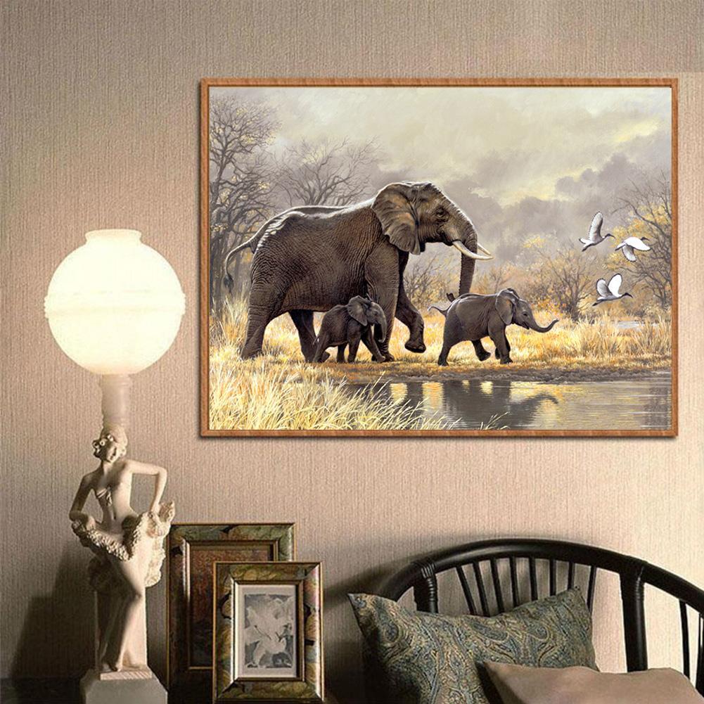 5D DIY Full Drill Diamond Painting Elephants Cross Stitch Embroidery Mosaic