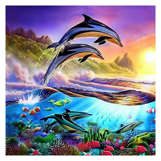 Dolphin Full Drill Round Diamond Painting Embroidery DIY Cross Stitch Decor