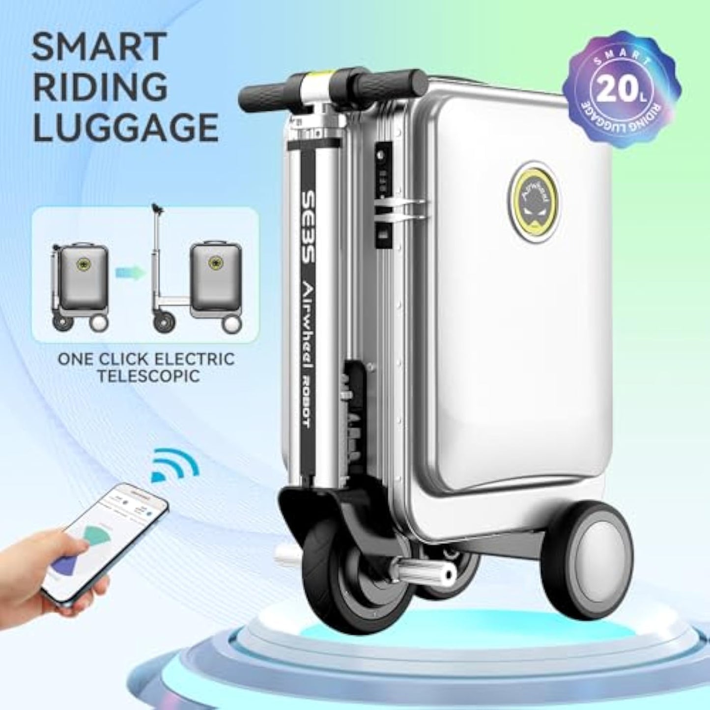 Smart Riding Luggage Electric Suitcase Scooter with Removable Battery