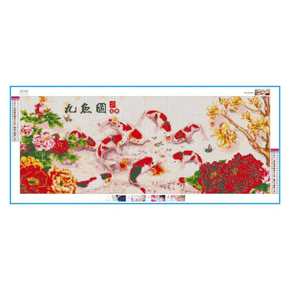(80*35cm) 5D DIY Full Drill Diamond Painting Peony 9 Fishes Cross Stitch Embroidery
