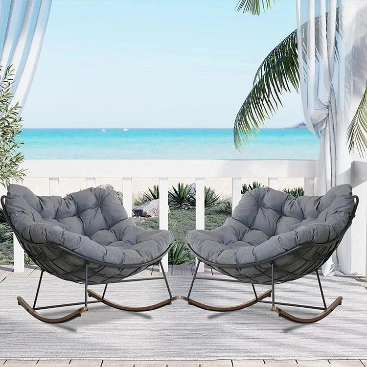 E-Coated Outdoor Rocking Chair with Cushion for Patio & Garden