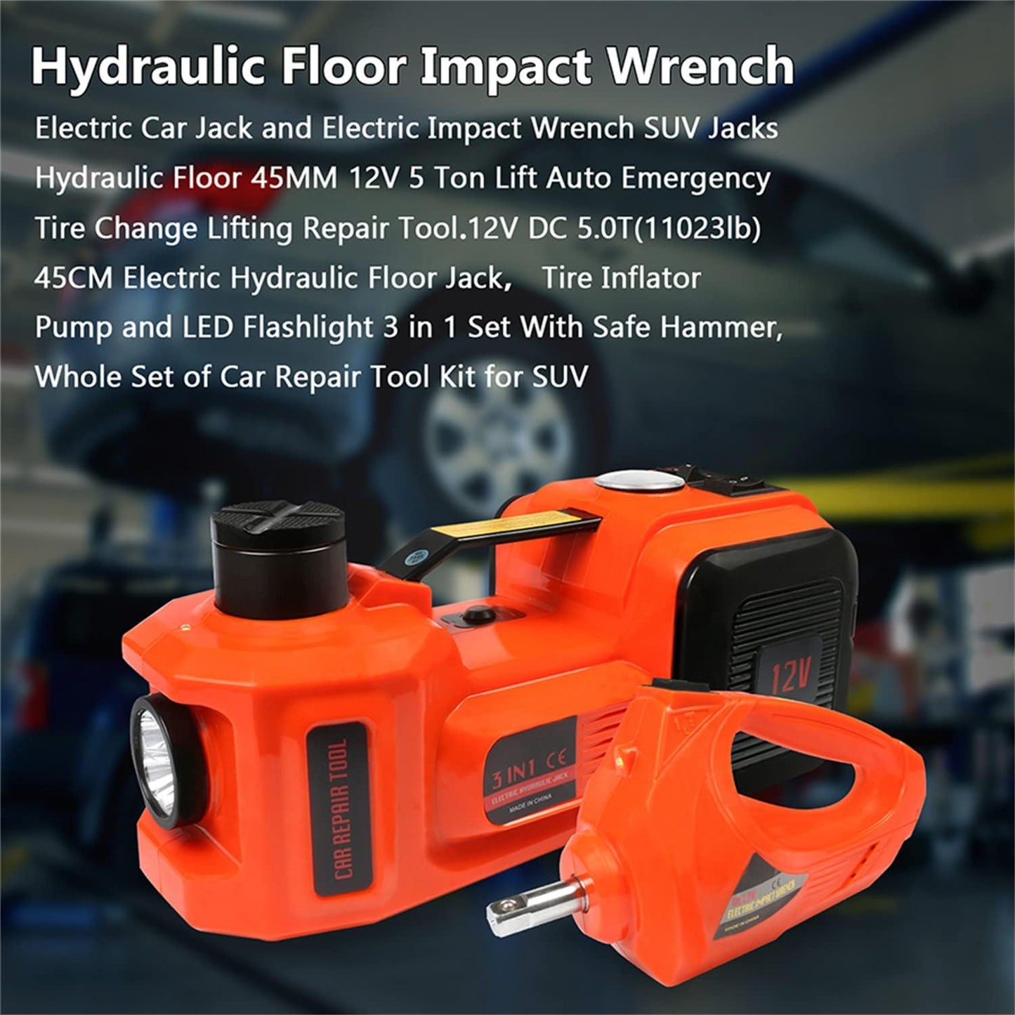 DYTWXG Electric Hydraulic Car Jack, 5 TON 12V, Compatible with Automobile and SUV, Car Jack with Electric Key Kit, Weight Capacity 10000 Pounds, Height Adjustable from 6.1 to 17.7 Inches