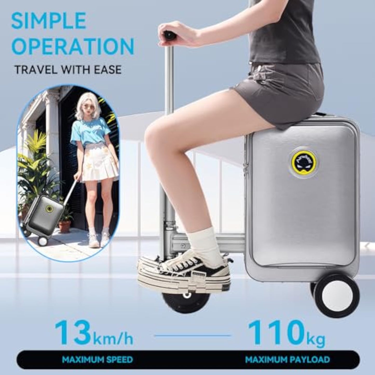Smart Riding Luggage Electric Suitcase Scooter with Removable Battery