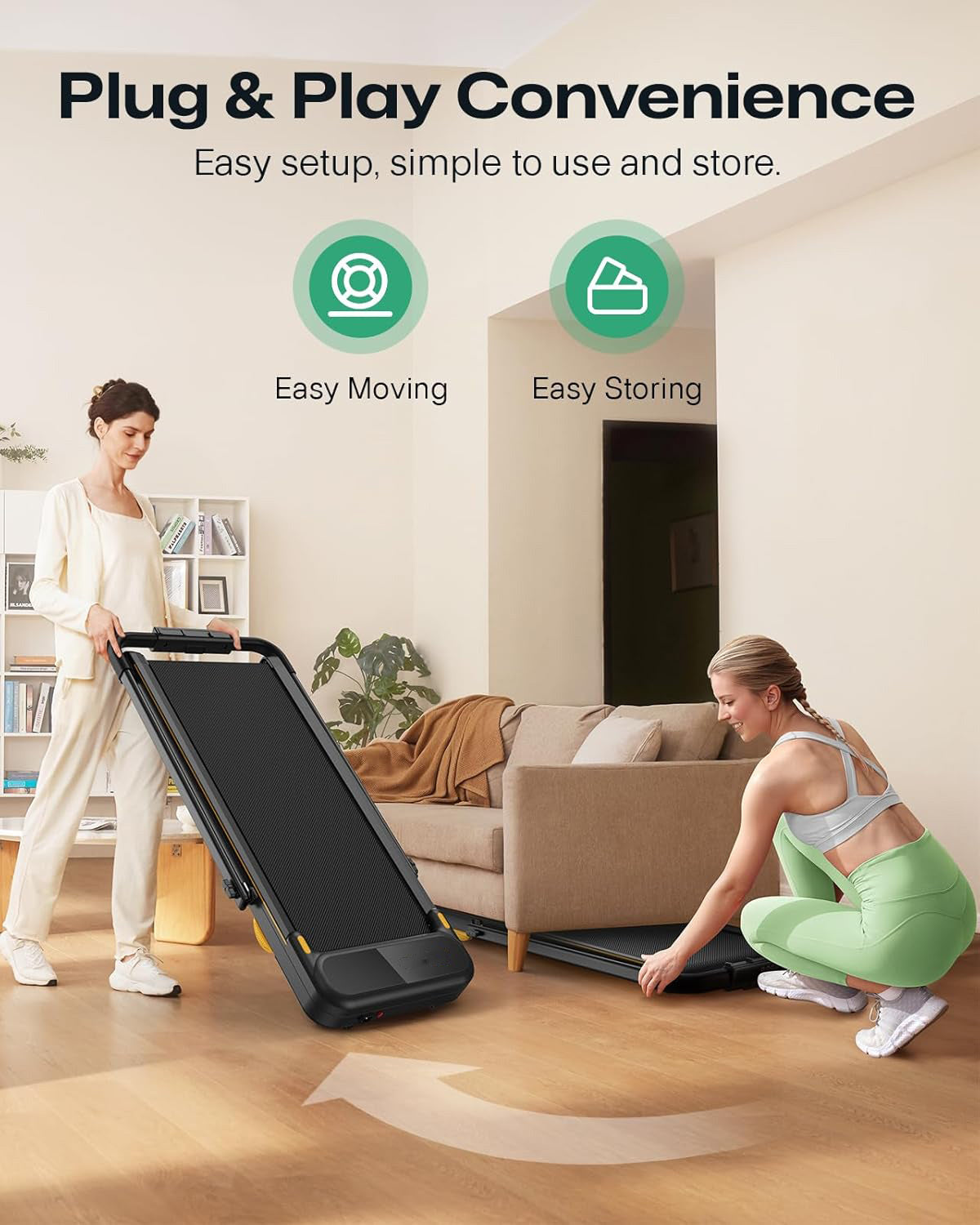 Smart 2-in-1 Folding Treadmill, Compact Walking Pad with Safety Handle, Plug and Play, Dual LED Display, Workout APP, Walking or Running for Home Office, Remote Included