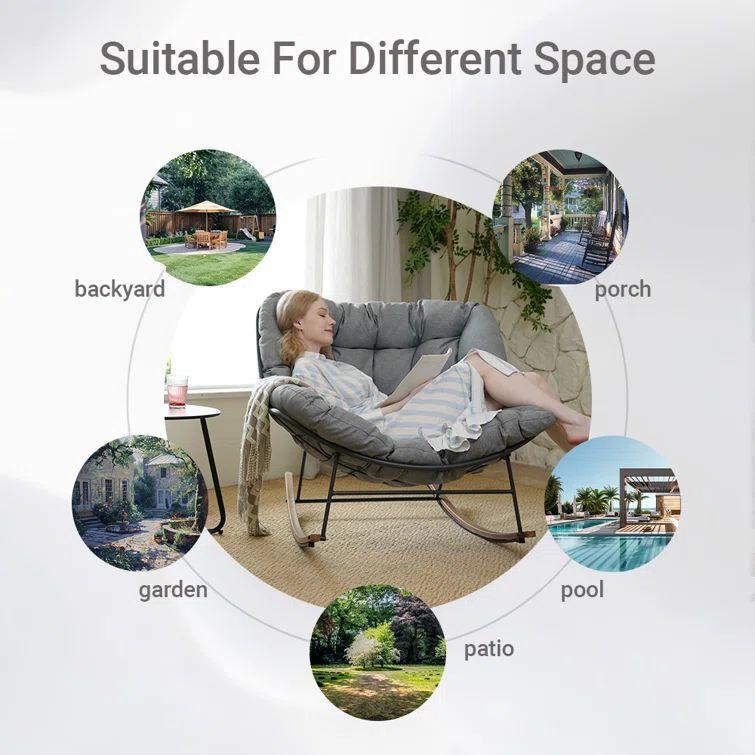 E-Coated Outdoor Rocking Chair with Cushion for Patio & Garden