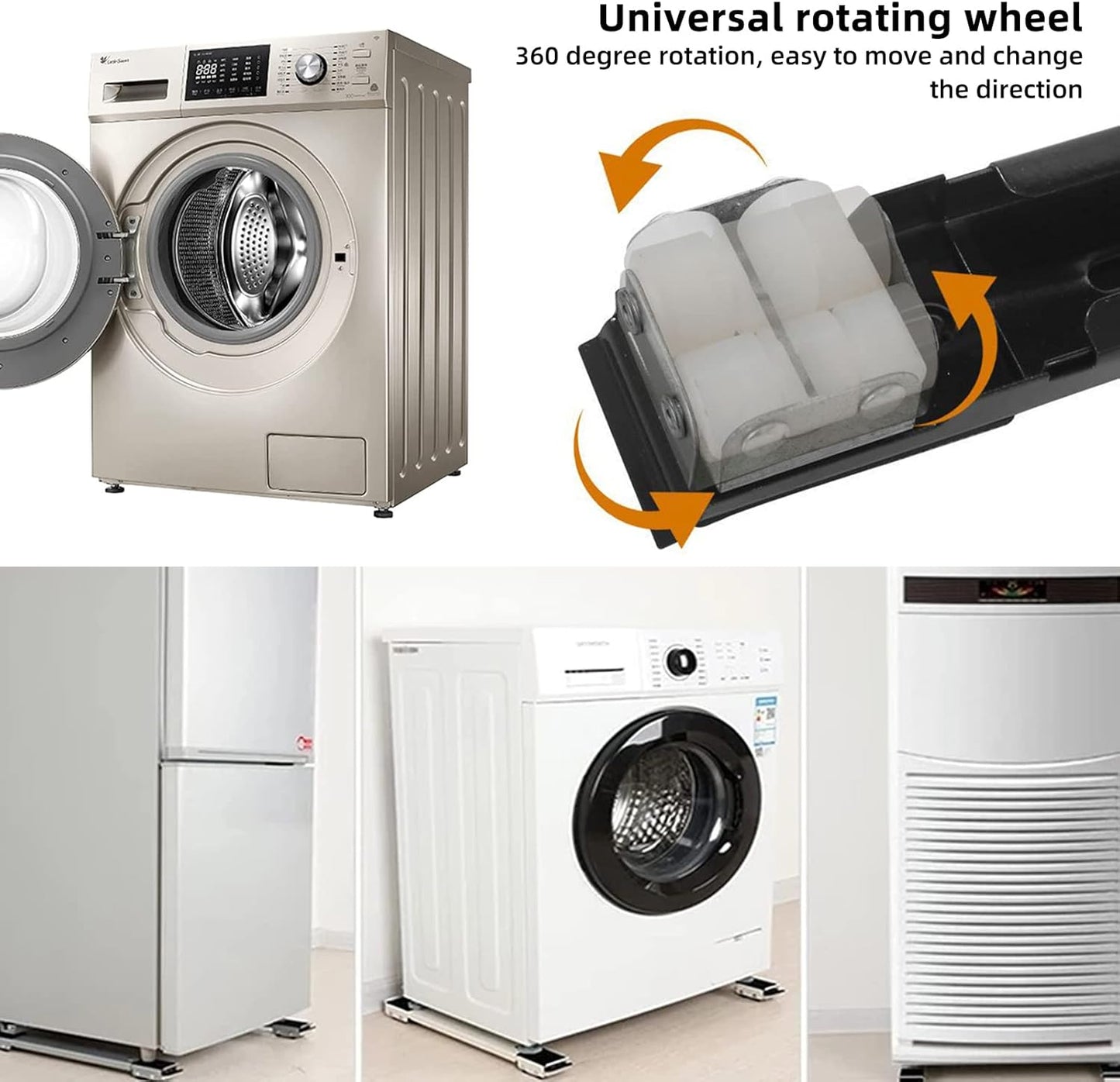 Washing Machine Base Frame with Wheels, Refrigerator Refrigerator Plate, Furniture Roller Guide, Adjustable 45-72 cm, Bear Load 700 kg, Stable and Non-Slip, for Washing Machines, Dryers