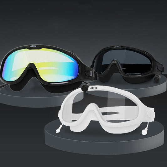 Adult Swimming Goggles Large Frame with ear plug Waterproof Anti Fog Swim Glasses beach eye mask men women