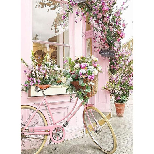 5D DIY Full Drill Diamond Painting Pink Bicycle Cross Stitch Embroidery Kit
