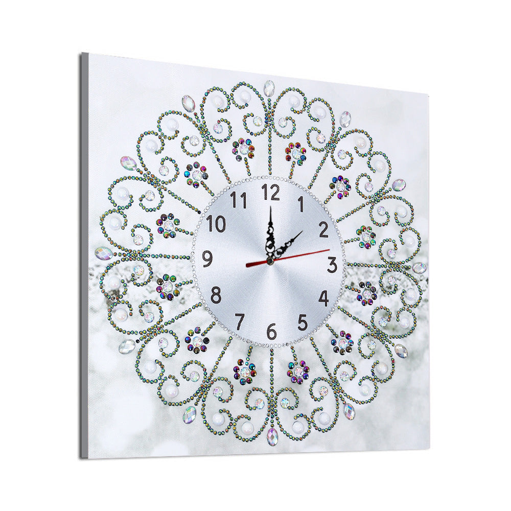 DIY Diamond Painting White Flower Wall Clock Craft Art Decor