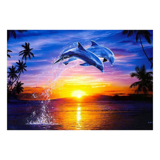 5D DIY Full Drill Diamond Painting Sunset Dolphin Cross Stitch Embroidery