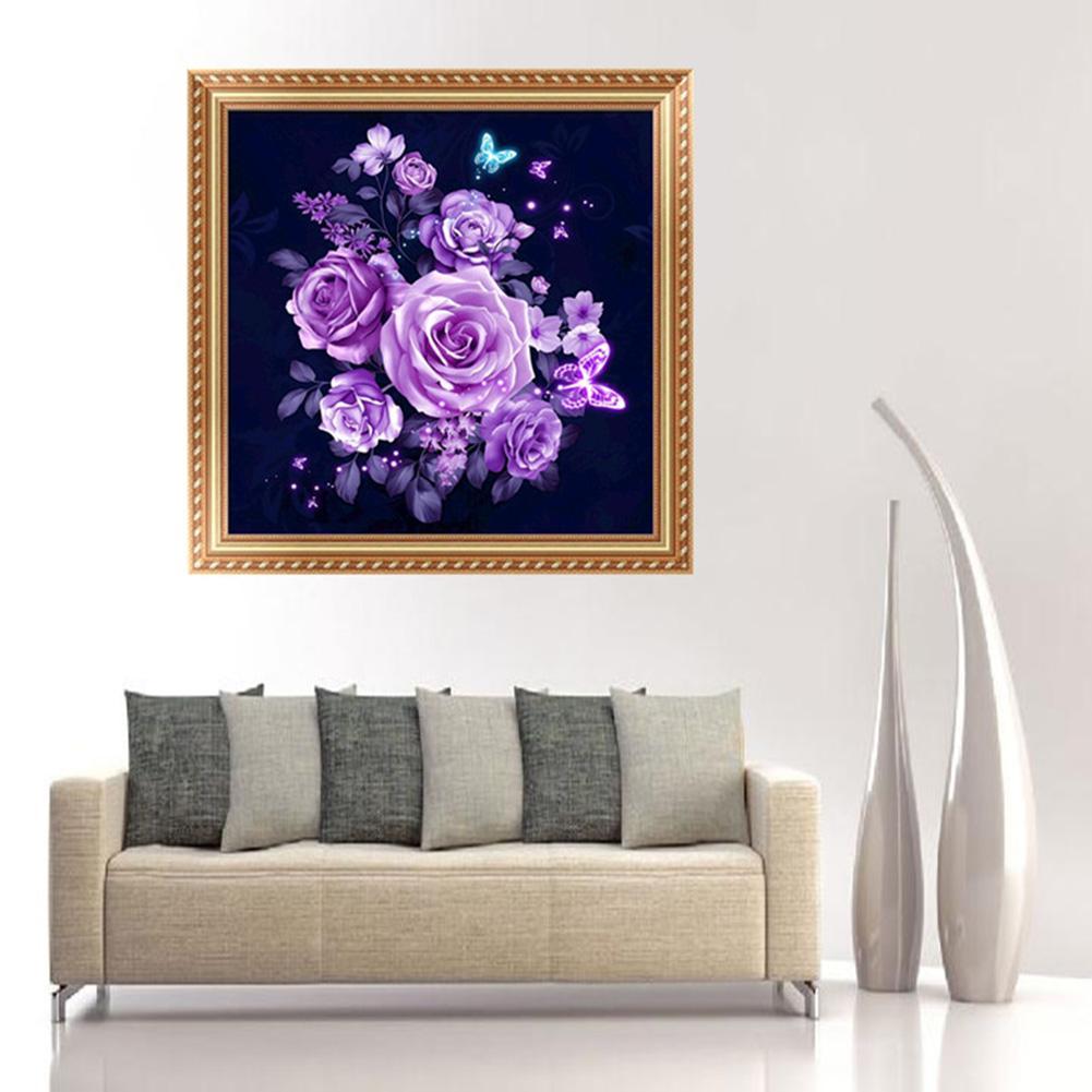 DIY 5D Purple Flowers Diamond Painting Embroidery Cross Crafts Stitch Decor