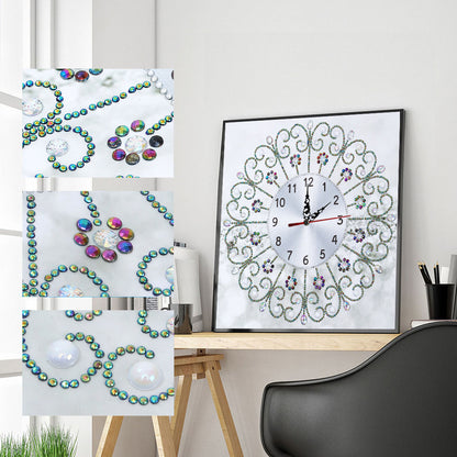 DIY Diamond Painting White Flower Wall Clock Craft Art Decor