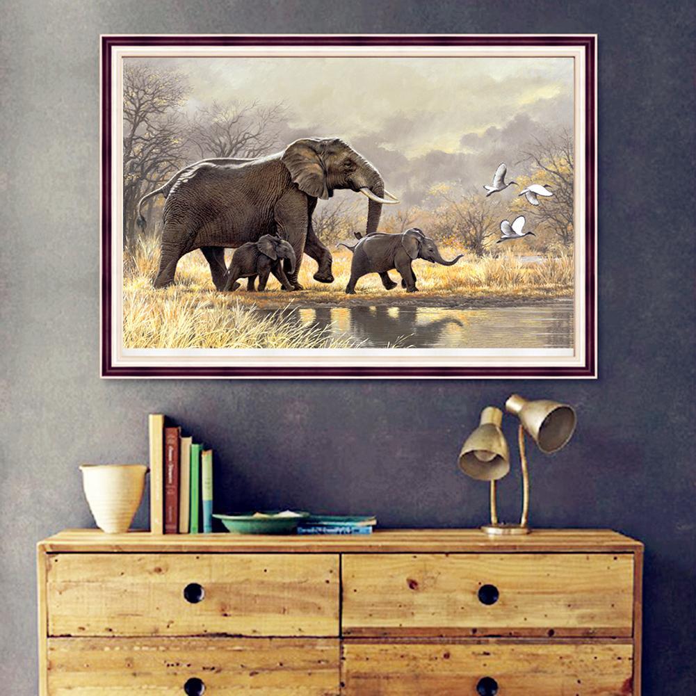 5D DIY Full Drill Diamond Painting Elephants Cross Stitch Embroidery Mosaic