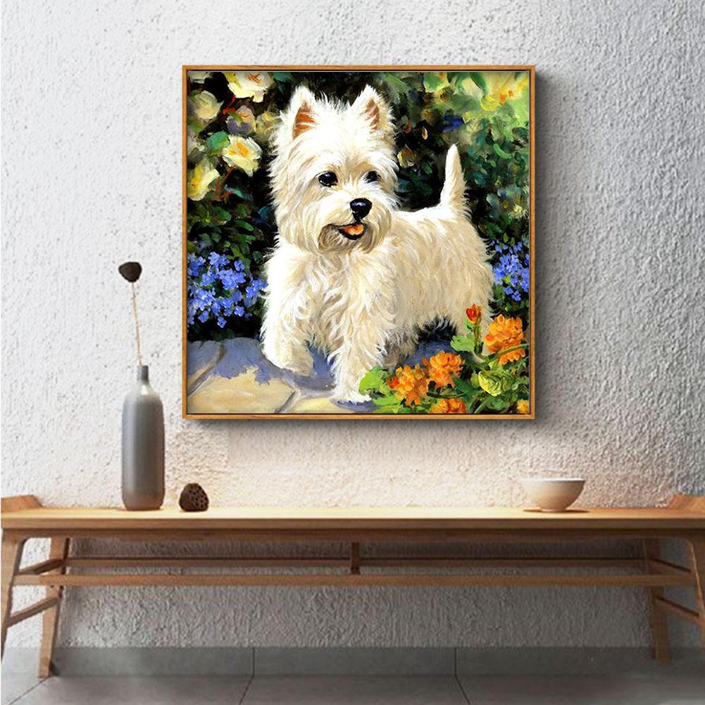 5D DIY Full Drill Diamond Painting White Puppy Cross Stitch Embroidery Kit