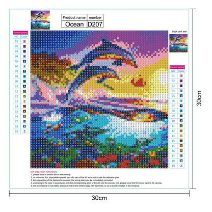 Dolphin Full Drill Round Diamond Painting Embroidery DIY Cross Stitch Decor