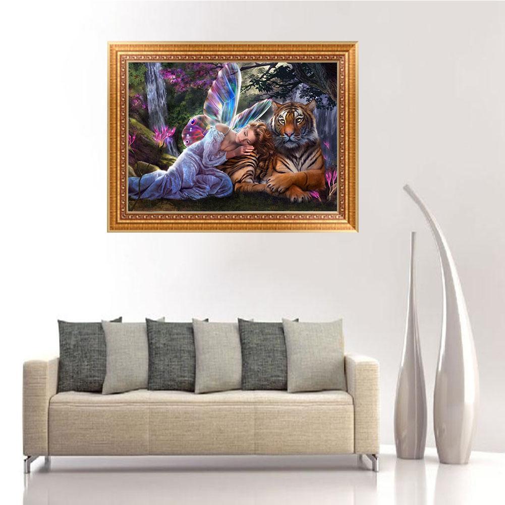 New 5D DIY Diamond Painting Embroidery Mosaic Cross Stitch Angel and Tiger