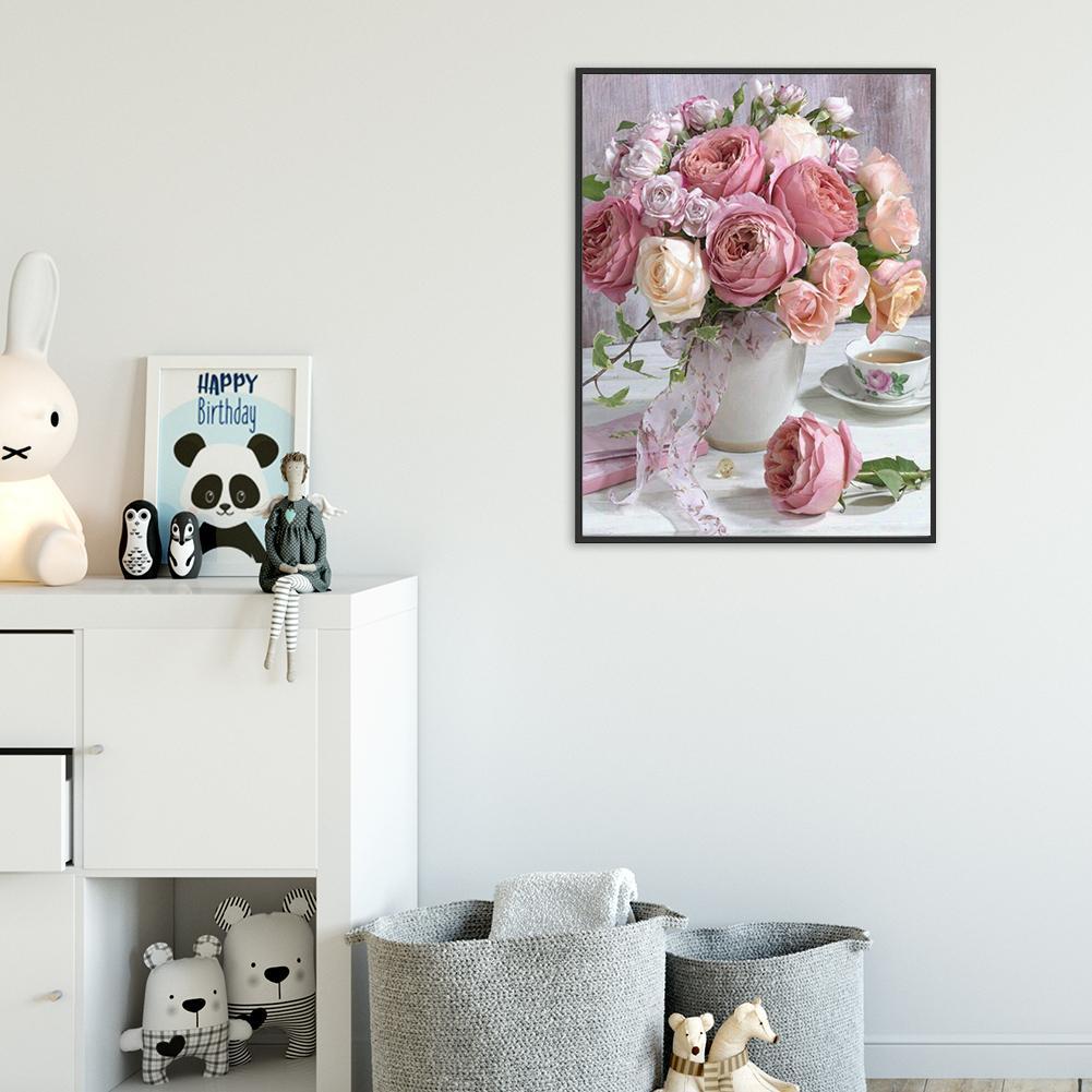 Pink Flowers - Full Round Drill Diamond Painting