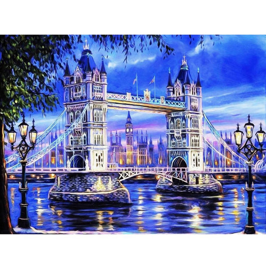 5D DIY Round Drill Diamond Painting Tower Bridge Cross Stitch Embroidery