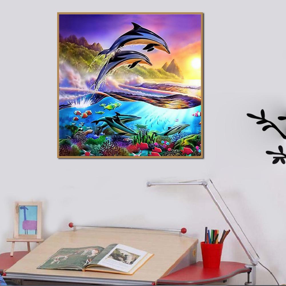 Dolphin Full Drill Round Diamond Painting Embroidery DIY Cross Stitch Decor