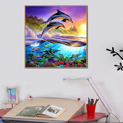 Dolphin Full Drill Round Diamond Painting Embroidery DIY Cross Stitch Decor