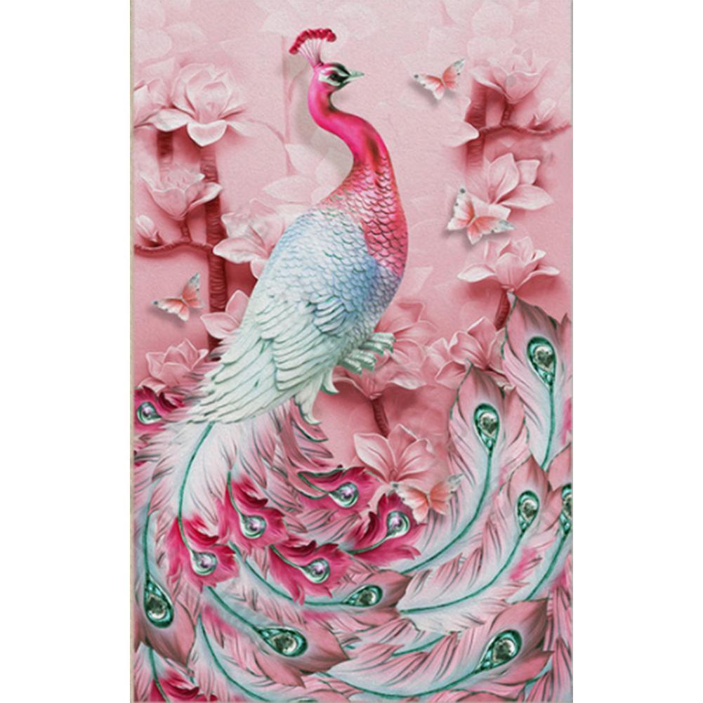 5D DIY Full Drill Diamond Painting Pink Peafowl Cross Stitch Embroidery Kit