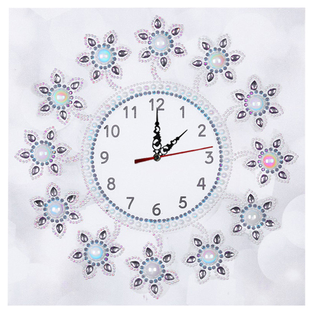 DIY Diamond Painting White Flower Wall Clock Craft Art Decor