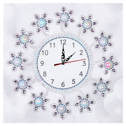 DIY Diamond Painting White Flower Wall Clock Craft Art Decor