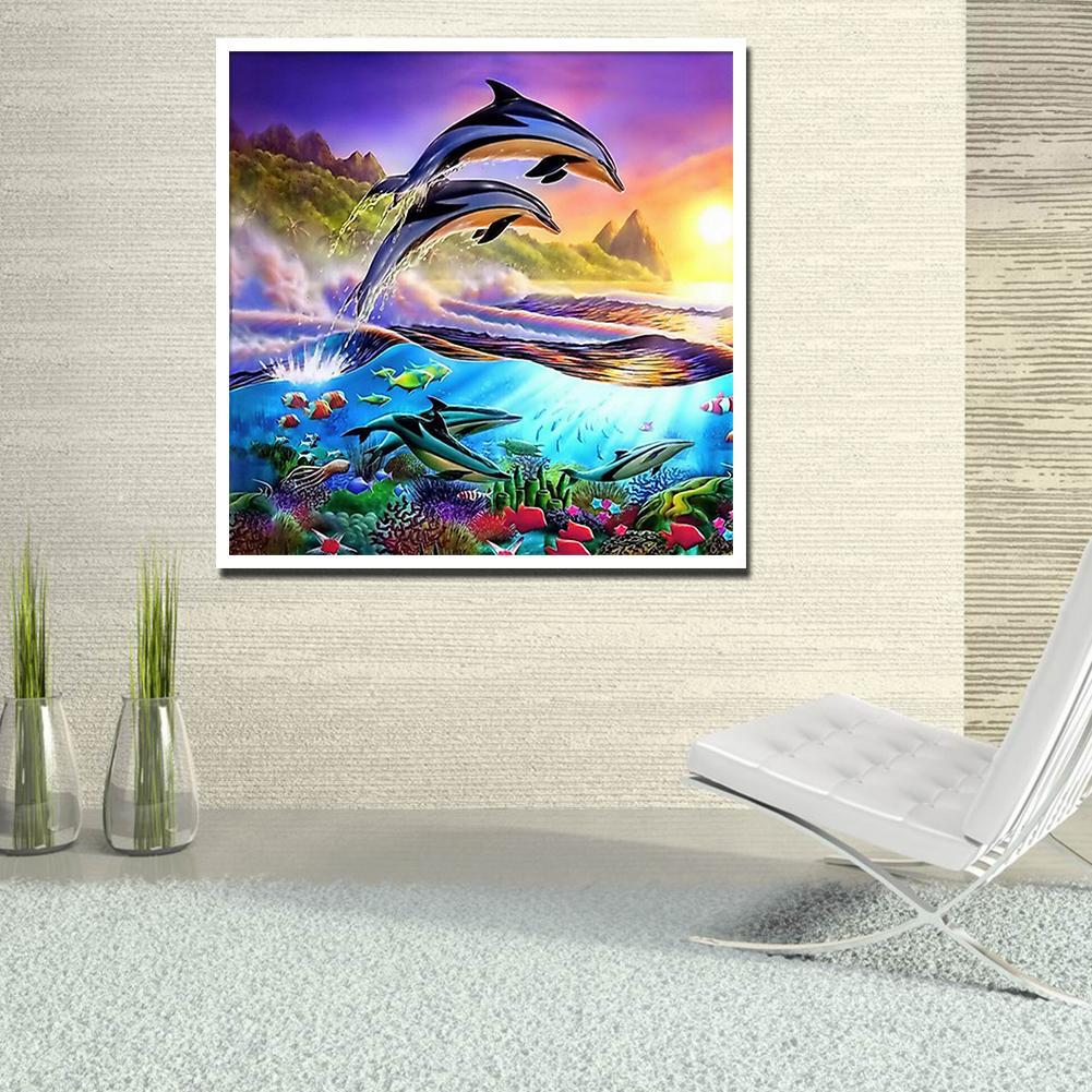 Dolphin Full Drill Round Diamond Painting Embroidery DIY Cross Stitch Decor